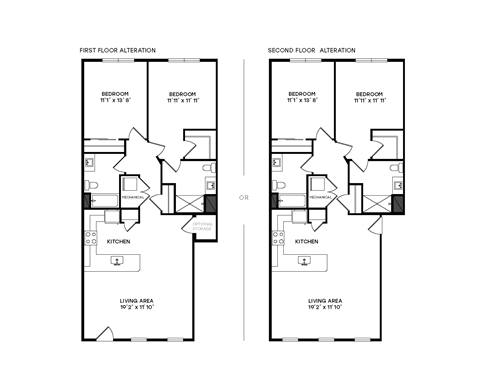 Floor plan for 2 beds, 2 baths, 812 sqft
